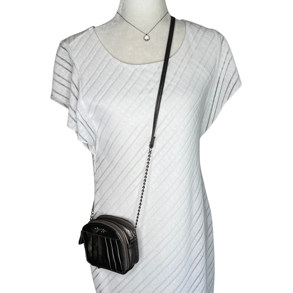 Jessica Simpson Mini Crossbody Shoulder Bag Purse Faux Leather Metallic Pewter - Picture 17 of 17